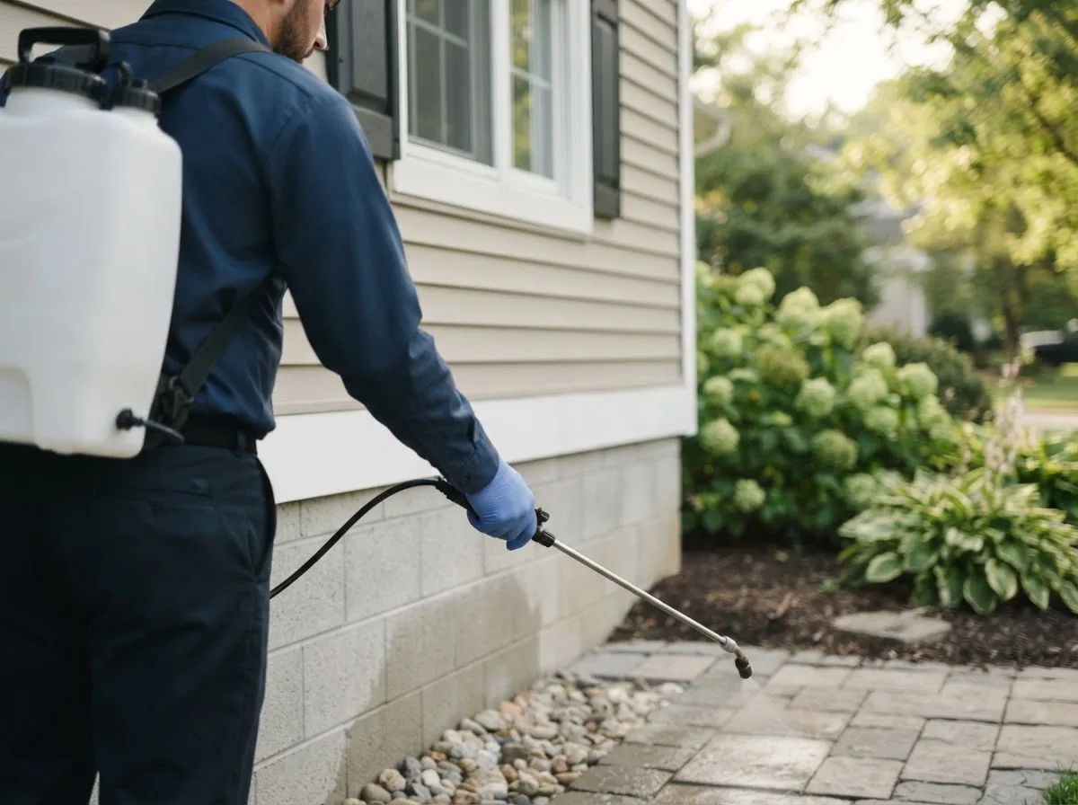Pest control technician inspecting a home in West Union, MN
